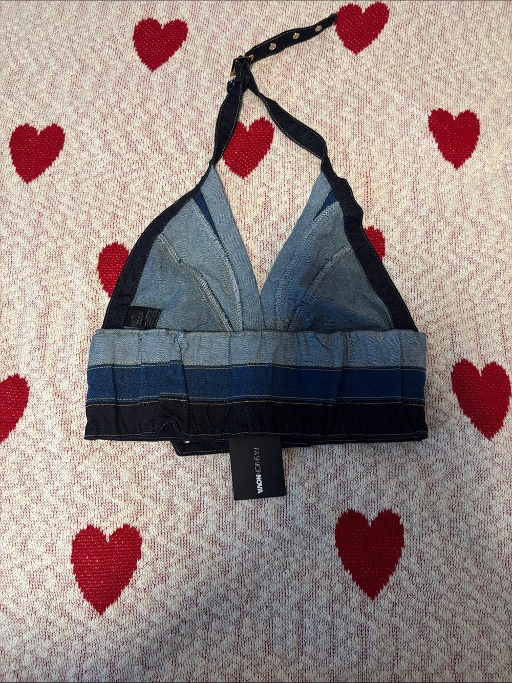 Fashion Nova Multi-Tone Denim Halter Bralette - Blue - Picture 2 of 3